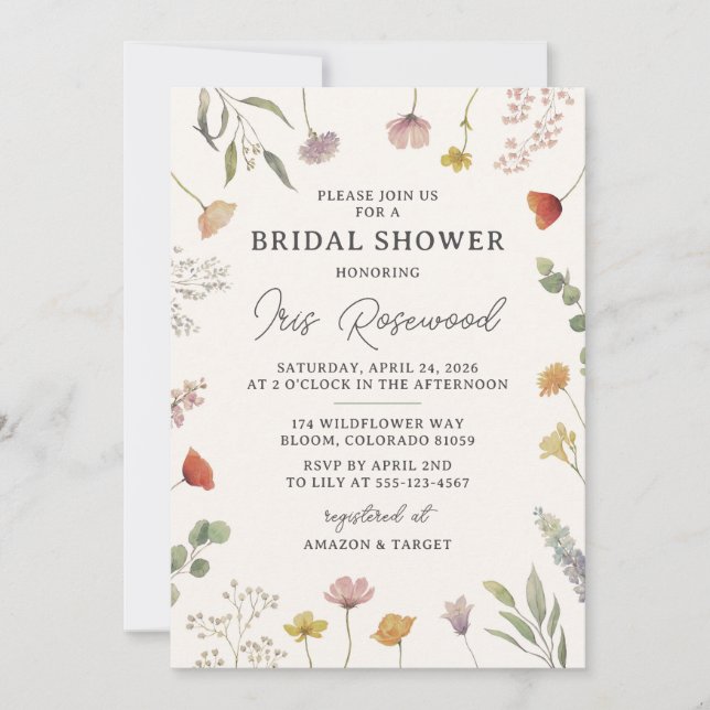 Wildflower Rustic Boho Bridal Shower Invitation (Front)