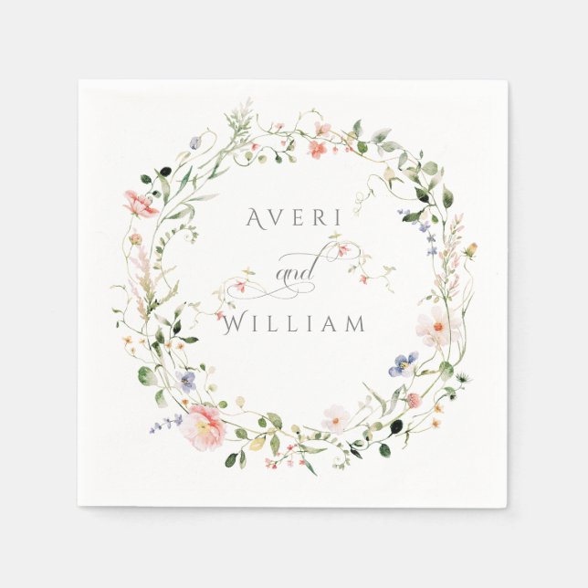 Wildflower Rustic Boho Floral Wedding Napkin (Front)