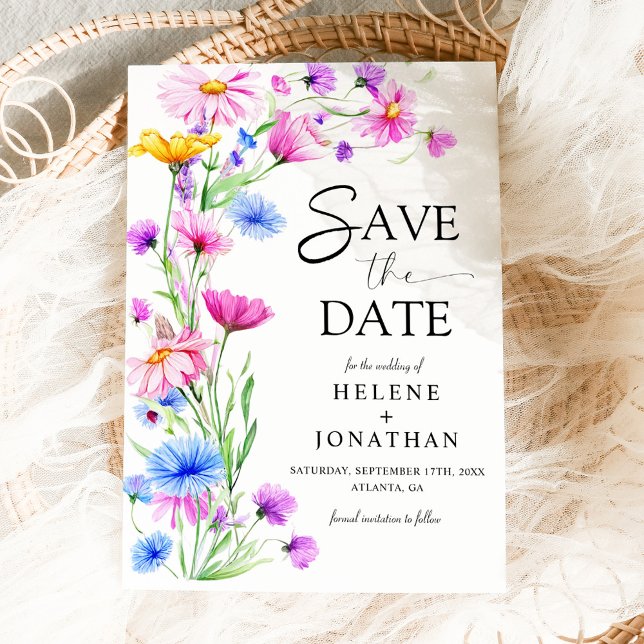 Wildflower Rustic Boho Watercolor Elegant Wedding Save The Date (Wildflower Rustic Boho Watercolor Elegant Wedding Save The Date)