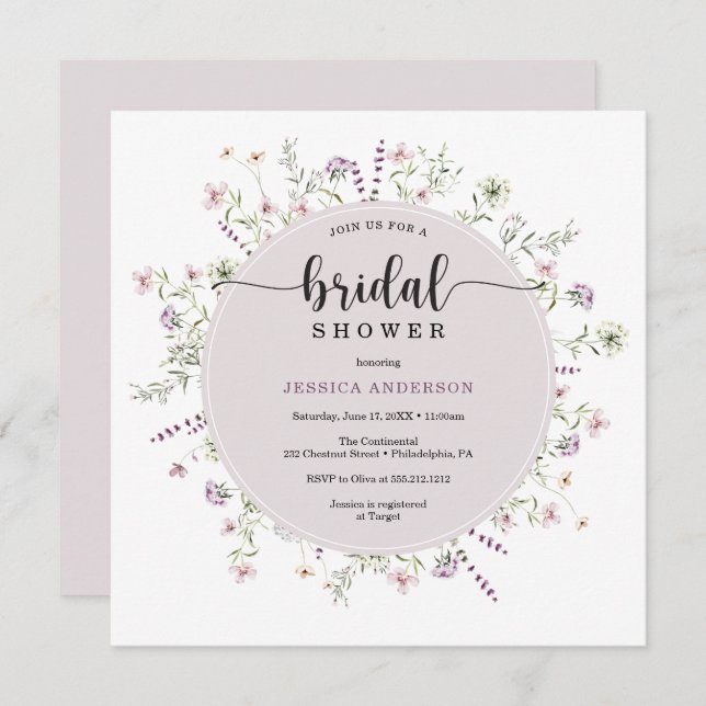 Wildflower Rustic Bridal Shower Invitation Card (Front/Back)