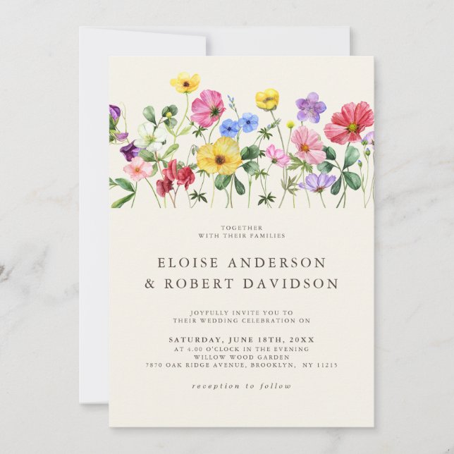 Wildflower Rustic Chic Boho Floral Details Wedding Invitation (Front)