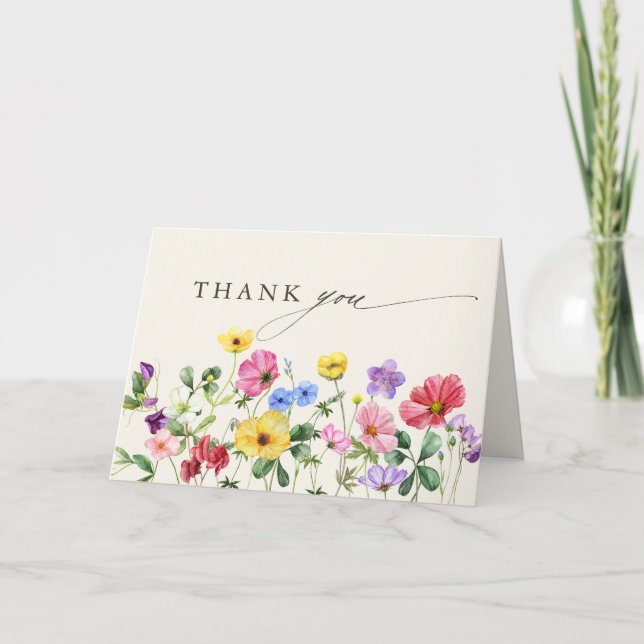 Wildflower Rustic Chic Floral Boho  Bridal Shower Thank You Card (Front)