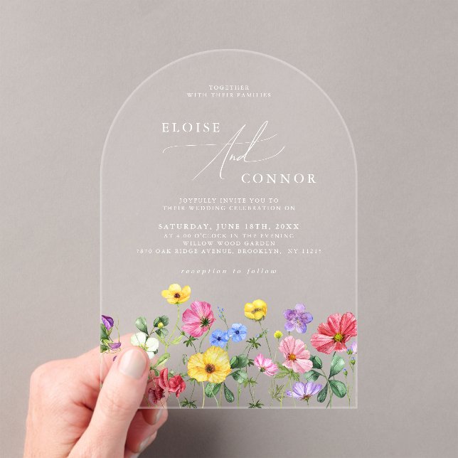 Wildflower Rustic Chic Floral Boho Country Wedding Acrylic Invitations (Insitu (Handheld))