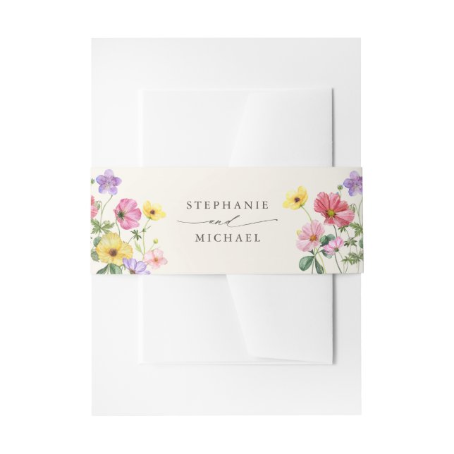 Wildflower Rustic Chic Floral Boho Country Wedding Invitation Belly Band (Front Example)