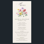 Wildflower Rustic Chic Floral Boho Country Wedding Menu<br><div class="desc">Celebrate your love story with this elegant floral wedding menu featuring a charming watercolor wild flower design and modern calligraphy script. Perfect for a garden wedding, outdoor ceremony, or rustic boho celebration, this design blends whimsical floral elements with timeless elegance. Ideal for summer or spring weddings, the vibrant botanical artwork...</div>