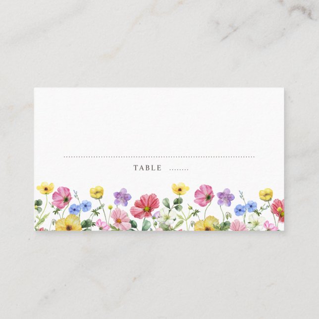 Wildflower Rustic Chic Floral Boho Country Wedding Place Card (Back)