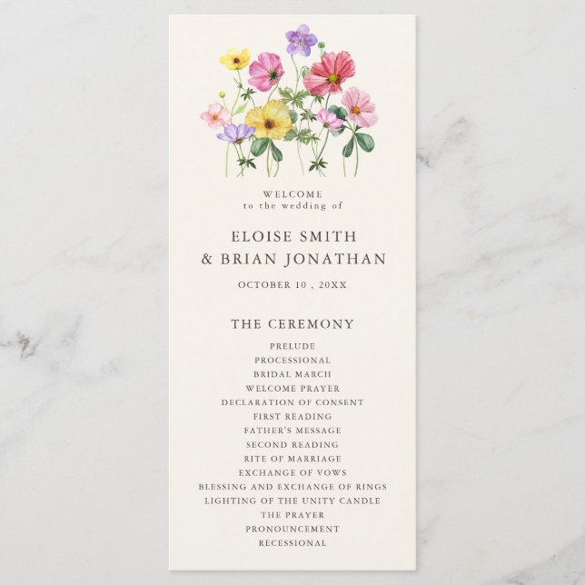 Wildflower Rustic Chic Floral Boho Country Wedding Programme (Front)