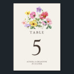 Wildflower Rustic Chic Floral Boho Country Wedding Table Number<br><div class="desc">Celebrate your love story with this elegant floral wedding table number featuring a charming watercolor wild flower design and modern calligraphy script. Perfect for a garden wedding, outdoor ceremony, or rustic boho celebration, this design blends whimsical floral elements with timeless elegance. Ideal for summer or spring weddings, the vibrant botanical...</div>