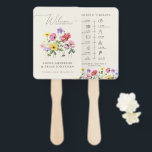 Wildflower Rustic Chic Floral Wedding timeline     Hand Fan<br><div class="desc">Celebrate your love story with this elegant floral wedding timeline hand fan featuring a charming watercolor wild flower design and modern calligraphy script. Perfect for a garden wedding, outdoor ceremony, or rustic boho celebration, this design blends whimsical floral elements with timeless elegance. Ideal for summer or spring weddings, the vibrant...</div>