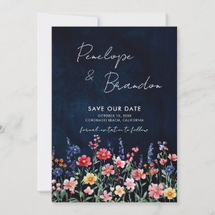 Wildflower Rustic Country Boho Floral Navy Photo S Save The Date