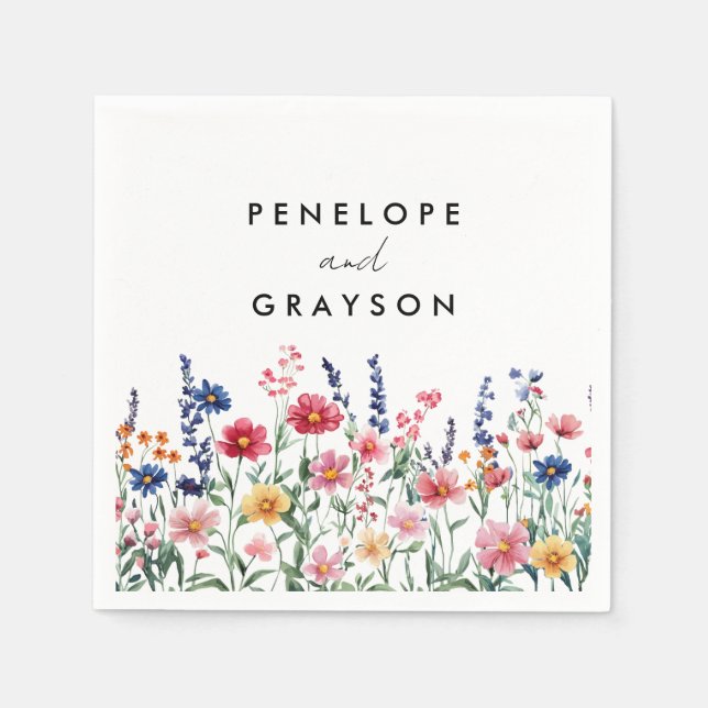 Wildflower Rustic Country Boho Floral Navy Wedding Napkin (Front)