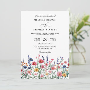 Wildflower Rustic Country Boho QR Code Wedding Invitation