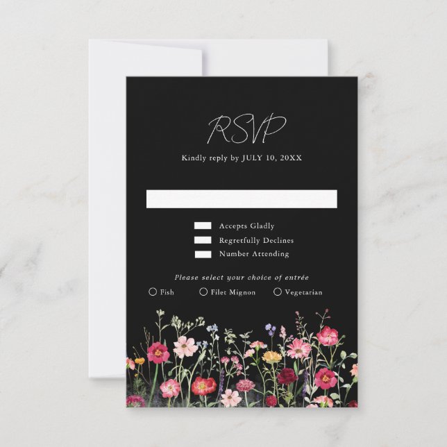 Wildflower Rustic Country Floral Garden Wedding RSVP Card (Front)