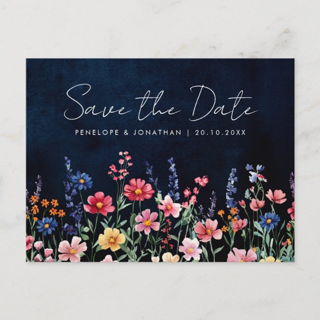 Wildflower Rustic Country  Floral Save the Date Postcard (Front)