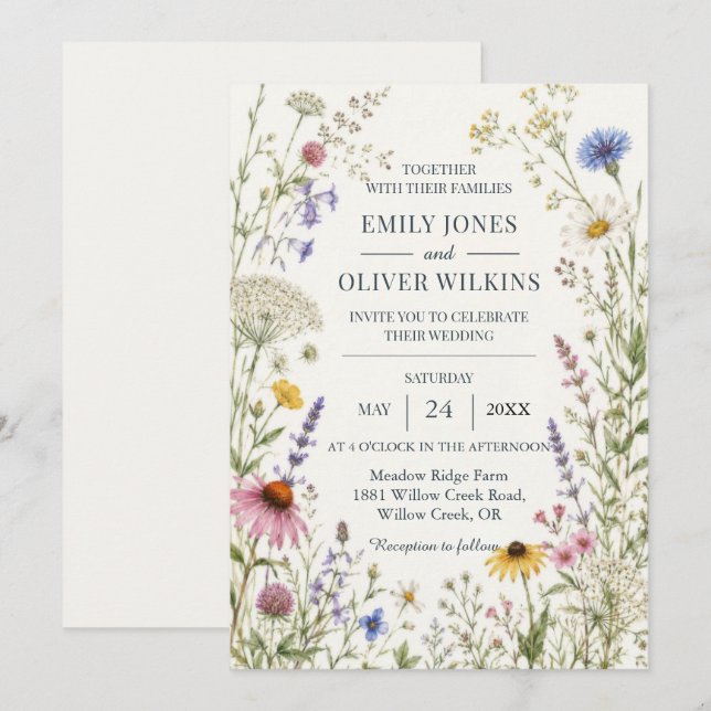 Wildflower Rustic Country Garden Wedding Invitation (Front/Back)