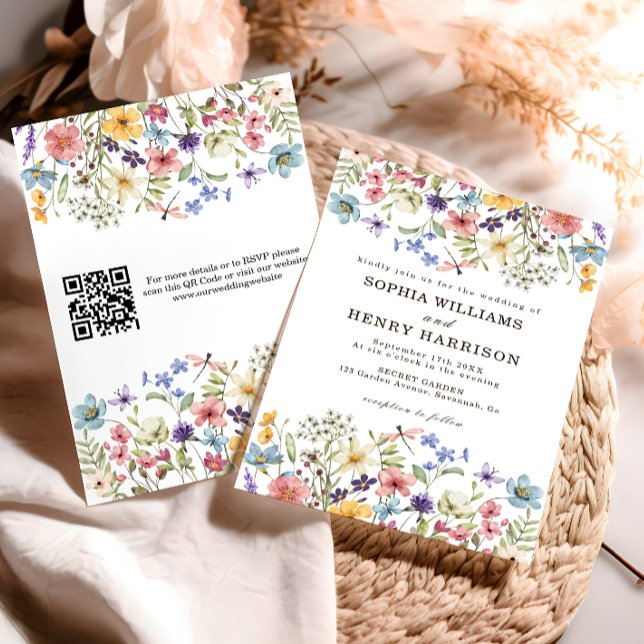 Wildflower Rustic Country Wedding Modern QR Code Invitation (Creator Uploaded)