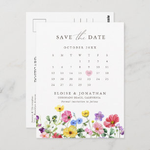 Wildflower Rustic Floral Calendar Save the date Postcard