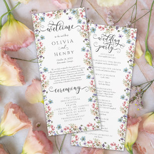  Wildflower Rustic Floral Wedding Program Menu
