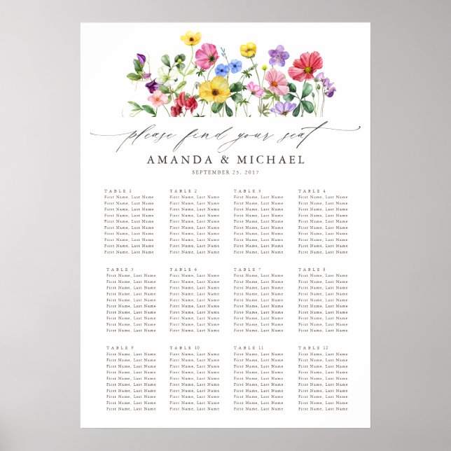 Wildflower Rustic Floral Wedding Seating Chart (Front)