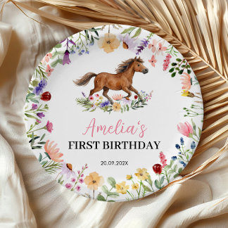 Wildflower Rustic Horse Birthday Party Paper Plate