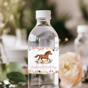 Wildflower Rustic Horse Girl Birthday Party Water Bottle Label