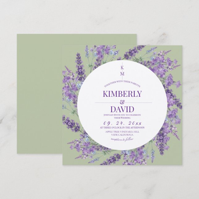 Wildflower Rustic Lavender Sage Wedding Invitation (Front/Back)