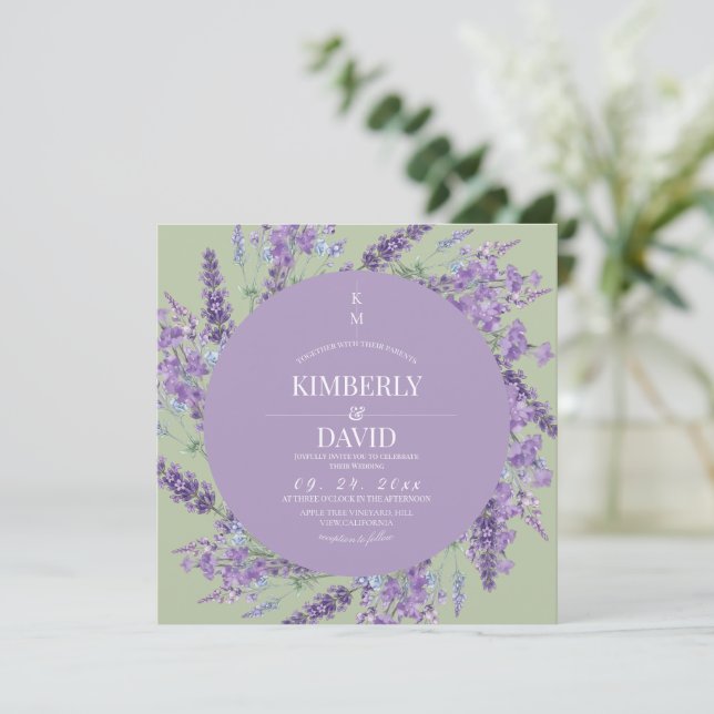  Wildflower Rustic Lavender Sage Wedding Invitation (Standing Front)
