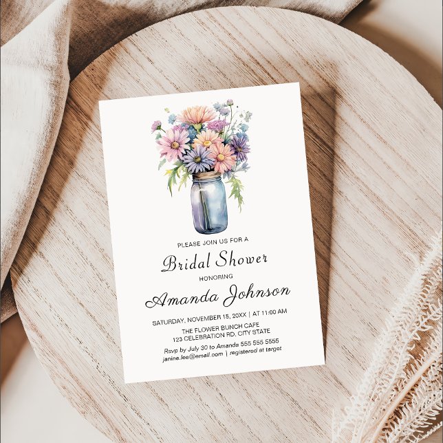 Wildflower Rustic Mason Jar Bridal Shower  Invitation (Creator Uploaded)