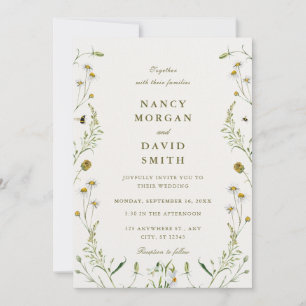 Wildflower Rustic Sage Green Photo Wedding  Invitation