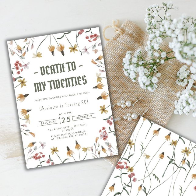 Wildflower Sage Death to My Twenties 30th Birthday Invitation (Wildflower Sage Death to My Twenties 30th Birthday Invitation )