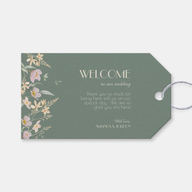 Wildflower Sage Deco Wedding Gift Tags (Front (Horizontal))