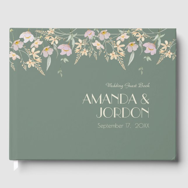 Wildflower Sage Deco Wedding Guest Book (Front)