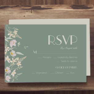 Wildflower Sage Deco Wedding Meal Choice RSVP Card
