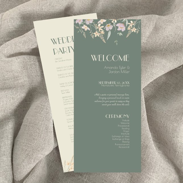 Wildflower Sage Deco Wedding Program Programme (Creator Uploaded)
