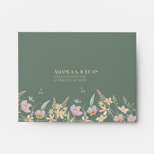 Wildflower Sage Deco Wedding RSVP Envelope (Front)
