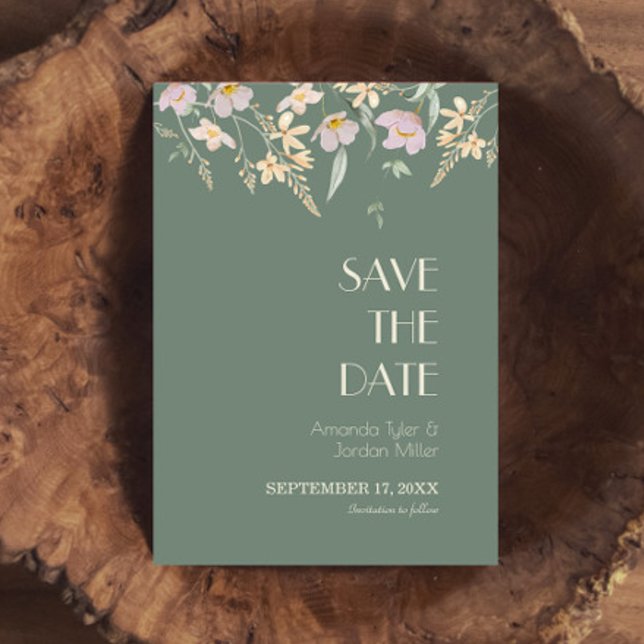 Wildflower Sage Deco Wedding Save The Date (Creator Uploaded)