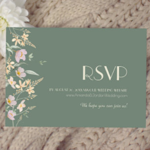 Wildflower Sage Deco Wedding Website RSVP Card