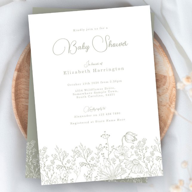 Wildflower Sage Green Baby Shower Invitation (Creator Uploaded)