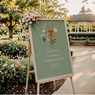 Wildflower Sage Green  Boho Wedding Welcome Sign