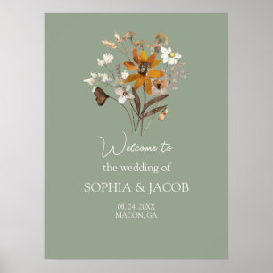 Wildflower Sage Green Boho Wedding Welcome Sign