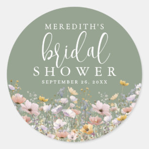 Wildflower Sage Green Bridal Shower Classic Round Sticker