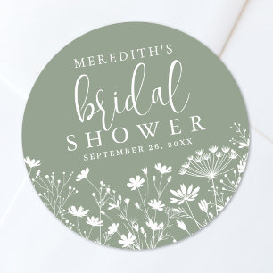 Wildflower Sage Green Bridal Shower Classic Round Sticker