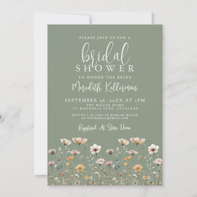 Wildflower Sage Green Bridal Shower Invitation (Front)