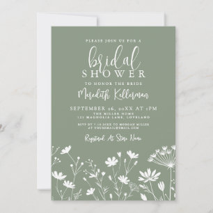 Wildflower Sage Green Bridal Shower Invitation