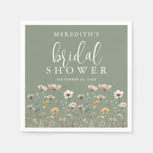 Wildflower Sage Green Bridal Shower Napkin