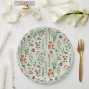 Wildflower Sage Green Bridal Shower  Paper Plate