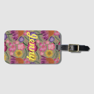 Wildflower Sage Green Floral Personalised Luggage Tag
