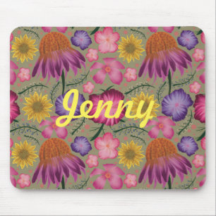 Wildflower Sage Green Floral Personalised Mouse Pad