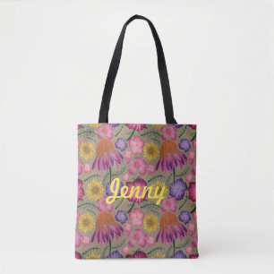 Wildflower Sage Green Floral Personalised Tote Bag