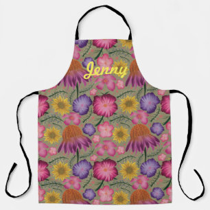 Wildflower Sage Green Floral Personalized Apron